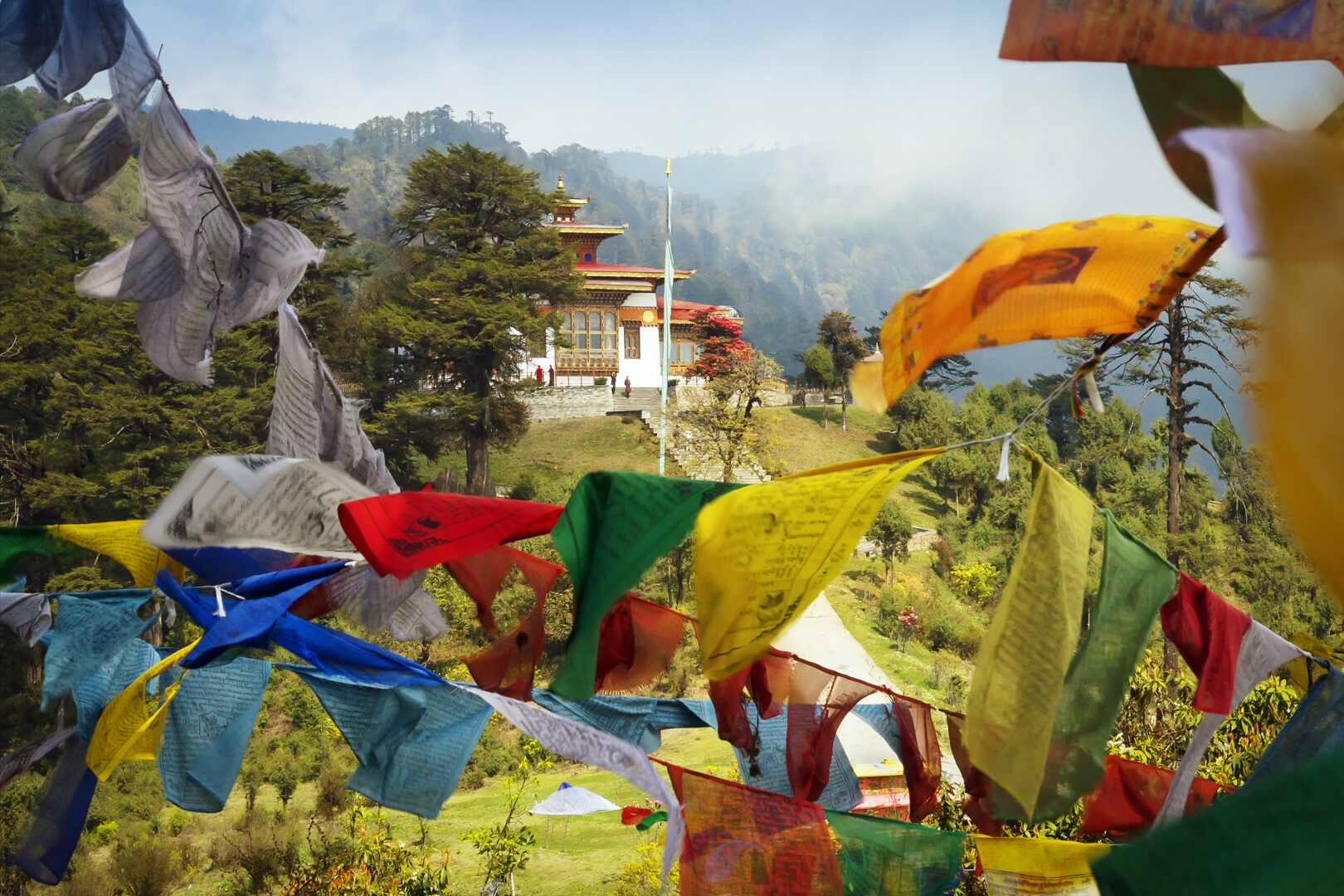 Prayer flags at Dochula Pass in Bhutan