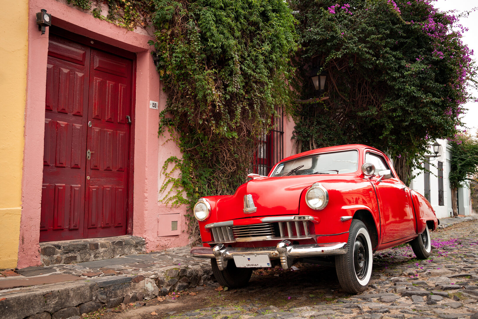 Old car in the street of Colonia del Sacramento. Colonia is on the Río de la Plata in Uruguay, is the oldest city of Uruguay, its old town was declared a UNESCO World Heritage Site.