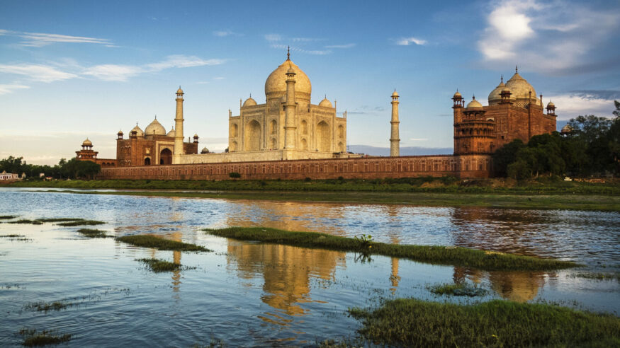 The Taj Mahal reflected on the Yamuna river